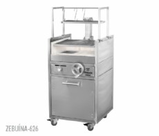 Parrilla com grelha elevadiça, volante inferior e gaveta