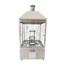 Rotating Barbecue Ground Fire Type with 4 skewers, stainless steel hood, and glass