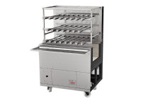 Modular Jumbo Line - Rotating Charcoal Barbecue Grill with Cabinet, 23 skewers, 3 galleries